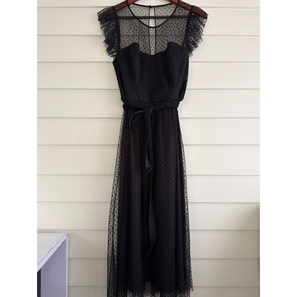 JW Jason Wu Black Tulle Swiss Dot Midi Dress 10 Romantic Cocktail Balletcore